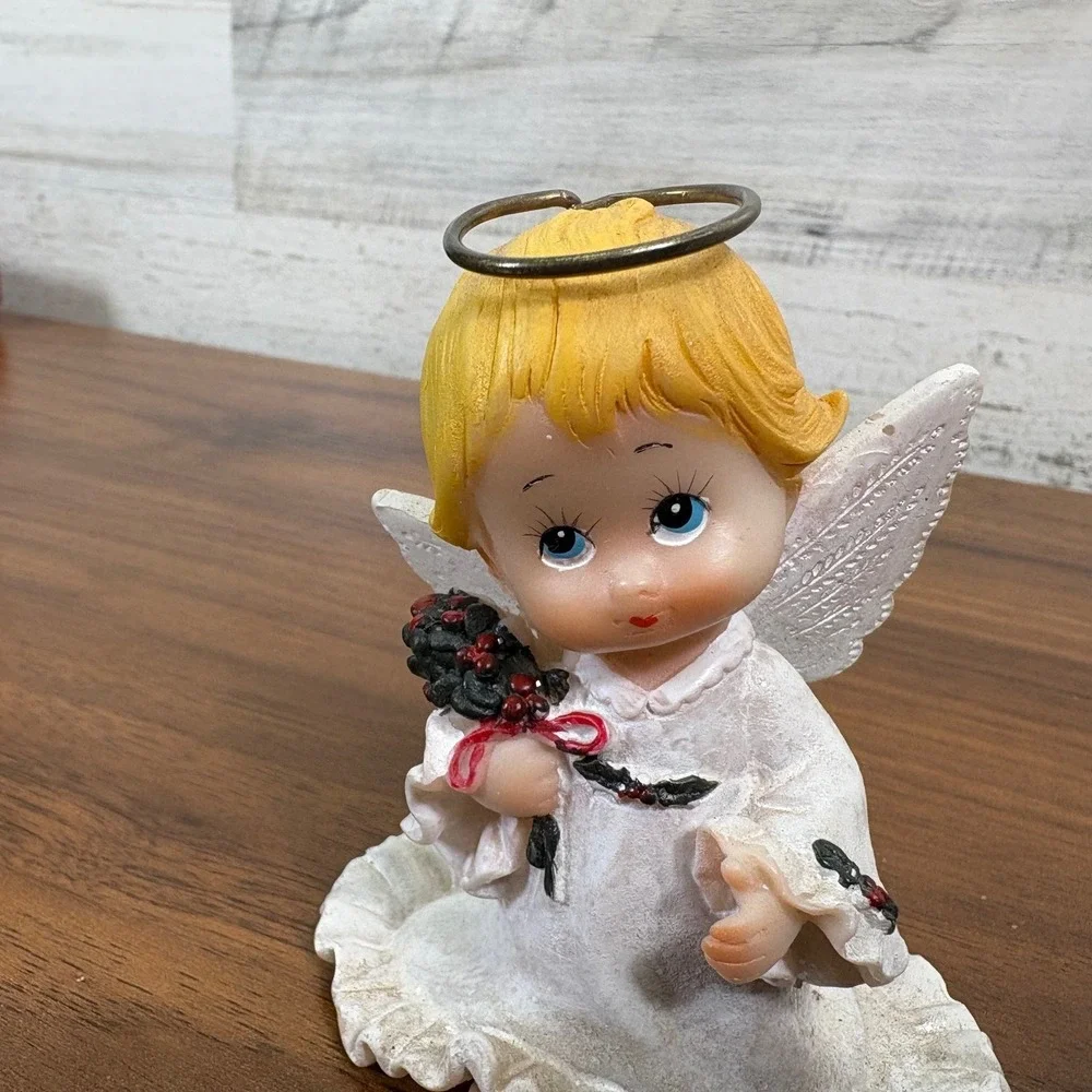Vintage Enesco Ruth Morehead Holly Babes Christmas Angel Ornament Mouse 1986